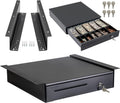 Cash Register Drawer with Under Counter Mounting Metal Bracket - 16" Black Cash Drawer for POS, 5 Bill 6 Coin Cash