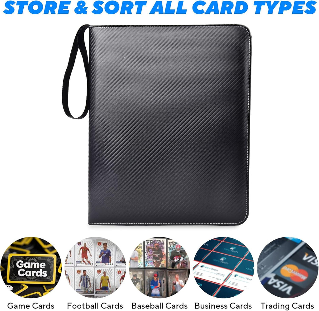 Portable 9-Pocket Trading Card Binder, Holds 1080 Cards | 60 Removable Double-Sided Sleeves, Baseball Card Binder