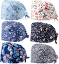 6 Pcs Women Scrub Caps Surgical Nurse Working Hats with Button and Sweatband Adjustable Elastic Nursing Bouffant Caps