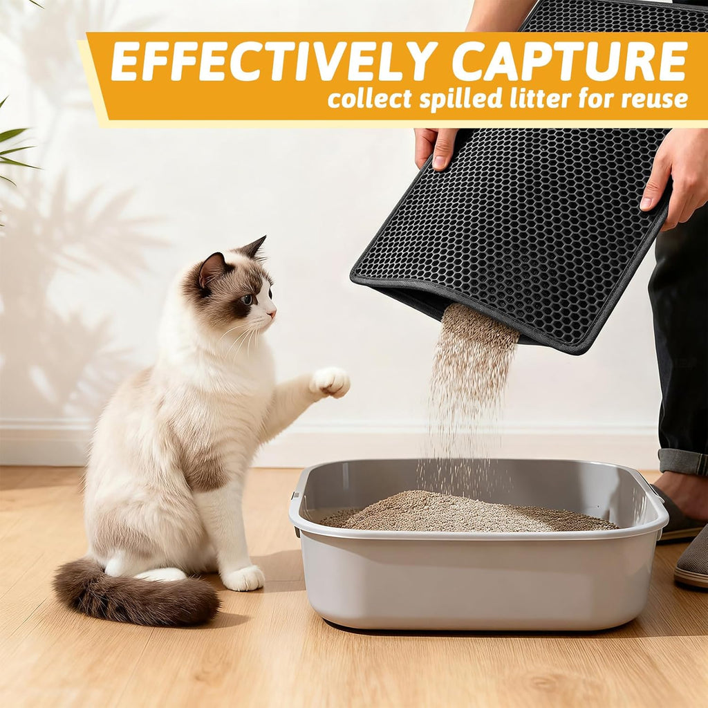 Cat Litter Mat Double Layer Waterproof Urine Proof Trapping Mat 1 Pack (Black, 24x15 Inch (Pack of 1))
