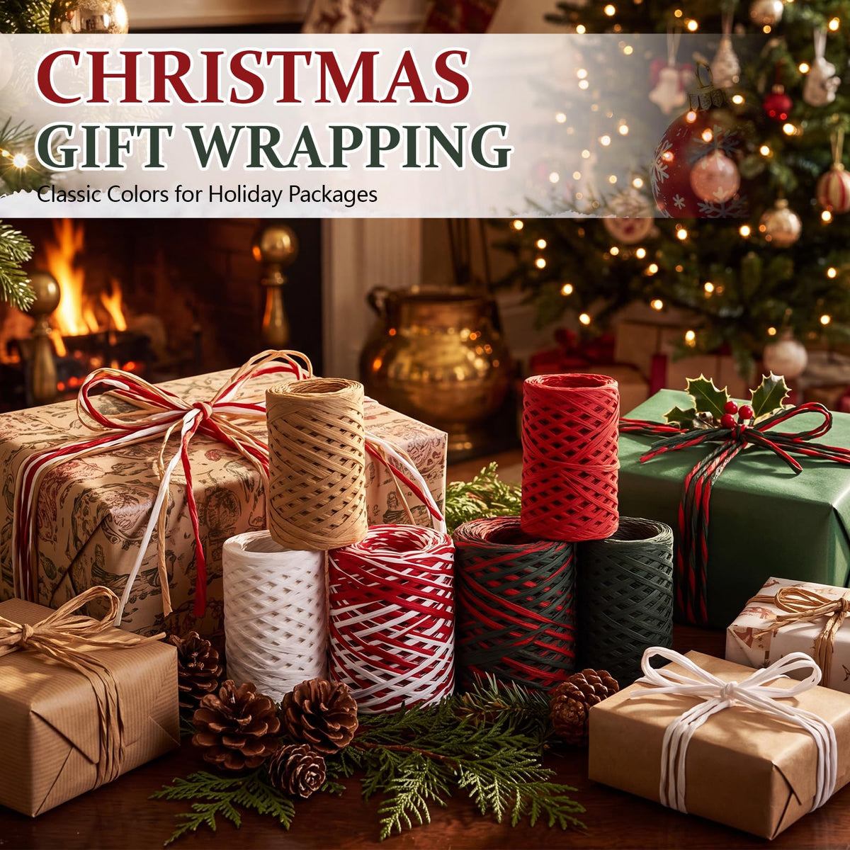 6 Rolls 1476ft Christmas Raffia Ribbon for Gift Wrapping