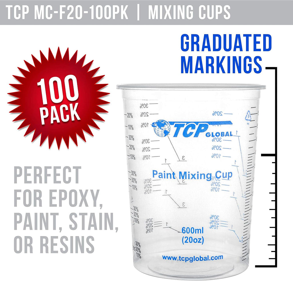20 oz. (600ml) Graduated Plastic Mixing Cups - Box of 100