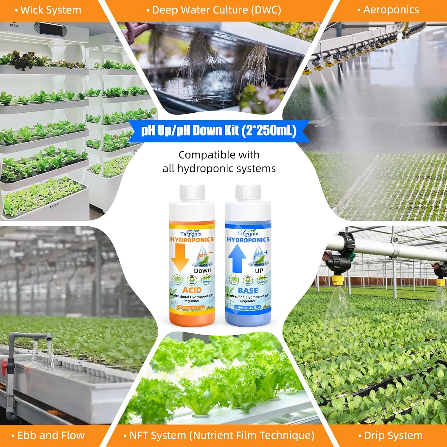 pH Down & pH Up for Hydroponics, pH Control Kit for Hydroponic Nutrients – 250ml pH Down and 250ml pH Up with 2×50ml