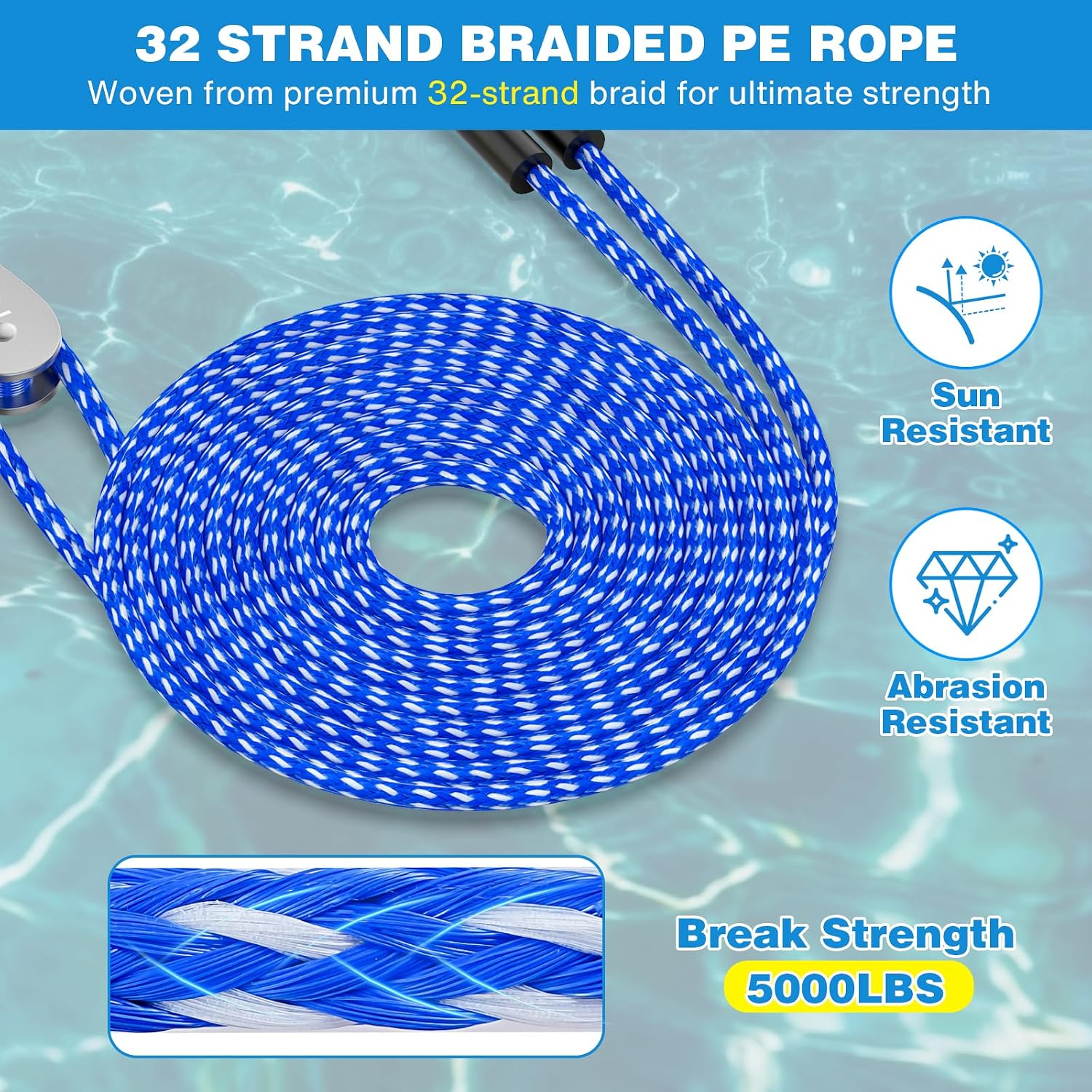 Heavy Duty Boat Tow Harness for Tubing, Self Centering Boat Tow Rope for Tubing 1-4 Riders with 360° Rotating Pulley