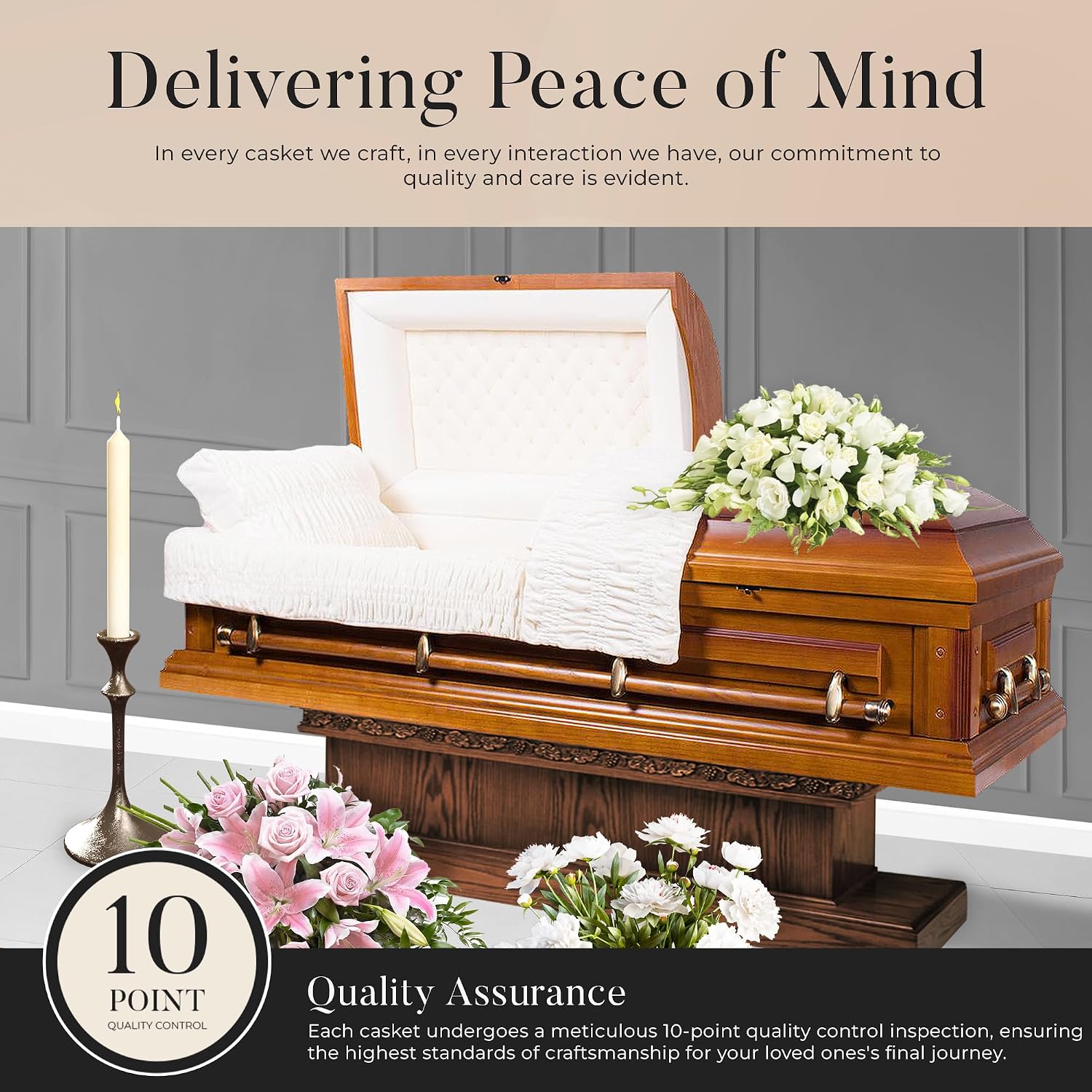 Woodbridge Poplar Wood Casket with Cream Velvet Interior