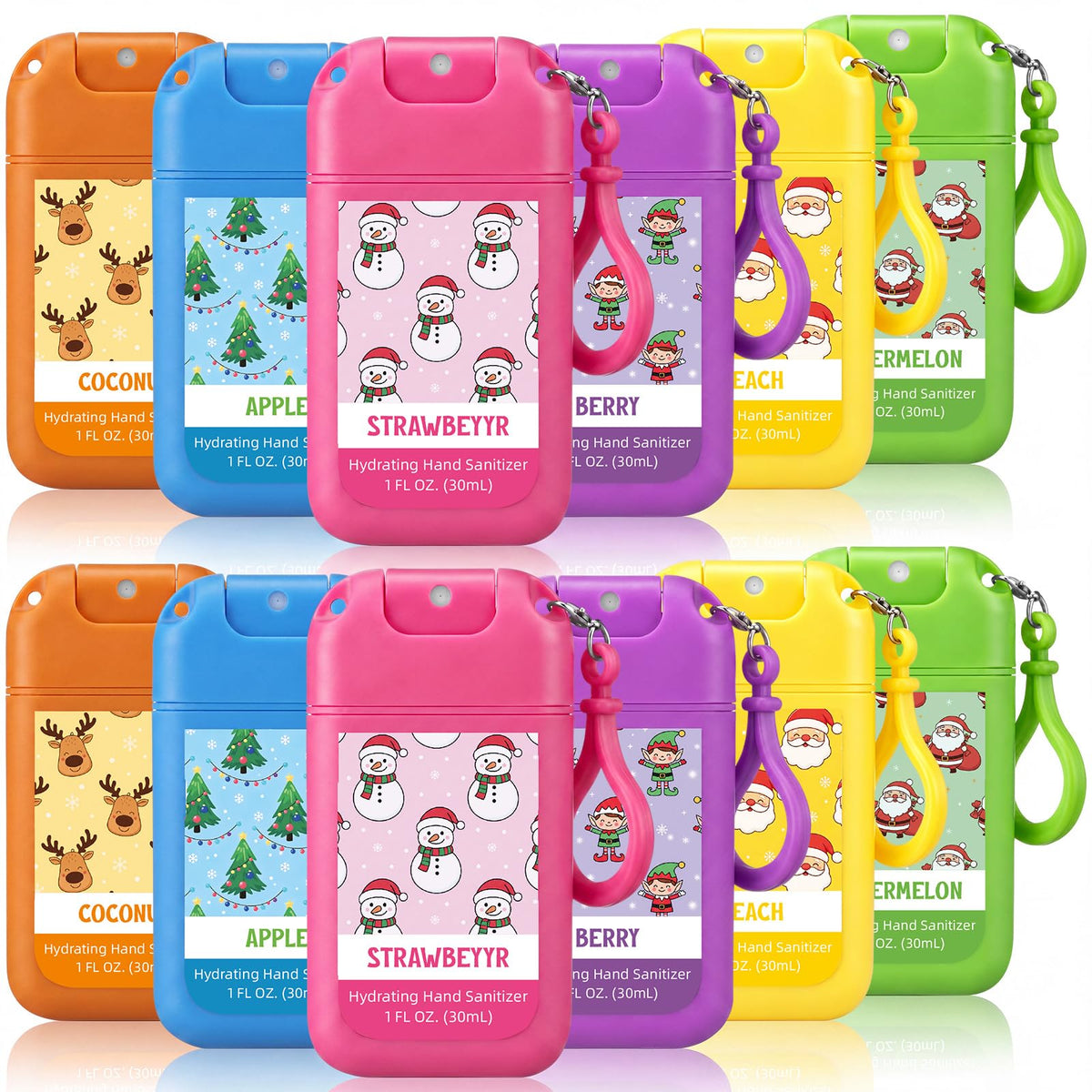 12 Pcs Christmas Travel Size Hand Sanitizer Spray Keychain, 1 fl oz