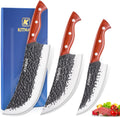 Professional Butcher Knife Set, Hand Forged Heavy Duty Meat Cleaver Serbian Chef Knife Viking Boning Knife 3PCS