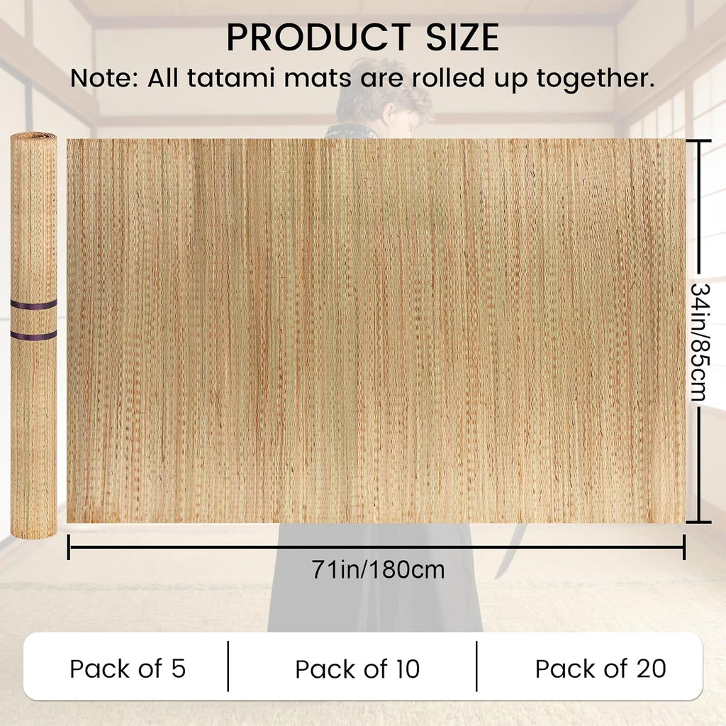 Tatami Mat for Sword Cutting, 5-Pack Authentic Igusa Tatami | 34x71 Inch Unrolled & Hand-Roll Modifiable for