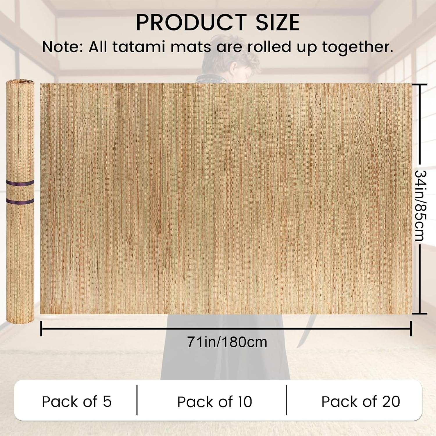 Tatami Mat for Sword Cutting, 5-Pack Authentic Igusa Tatami | 34x71 Inch Unrolled & Hand-Roll Modifiable for