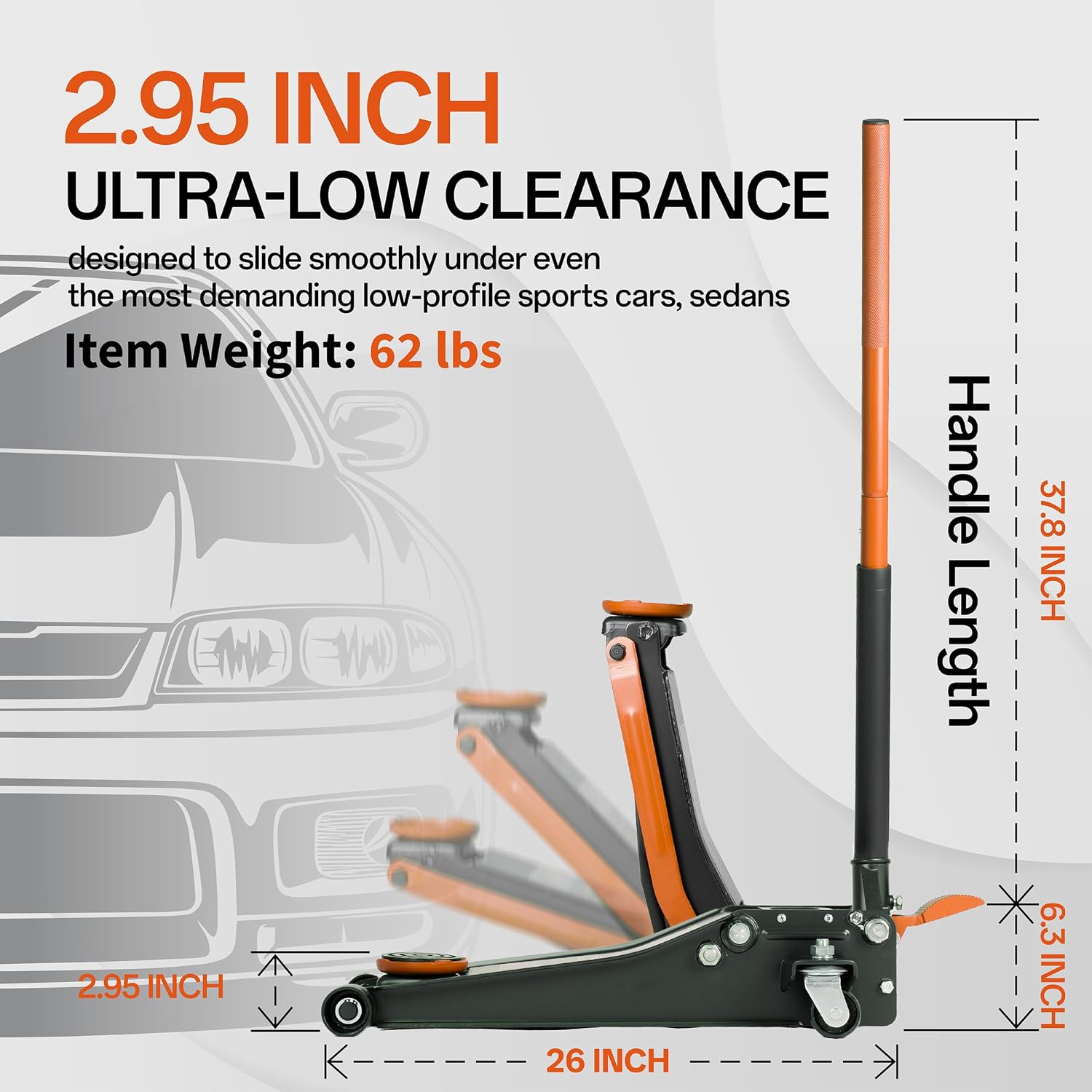 3-Ton (6600lbs) Low Profile Hydraulic Heavy-Duty Steel Floor Jack with Dual Pistons Quick Lift Pump, Home and