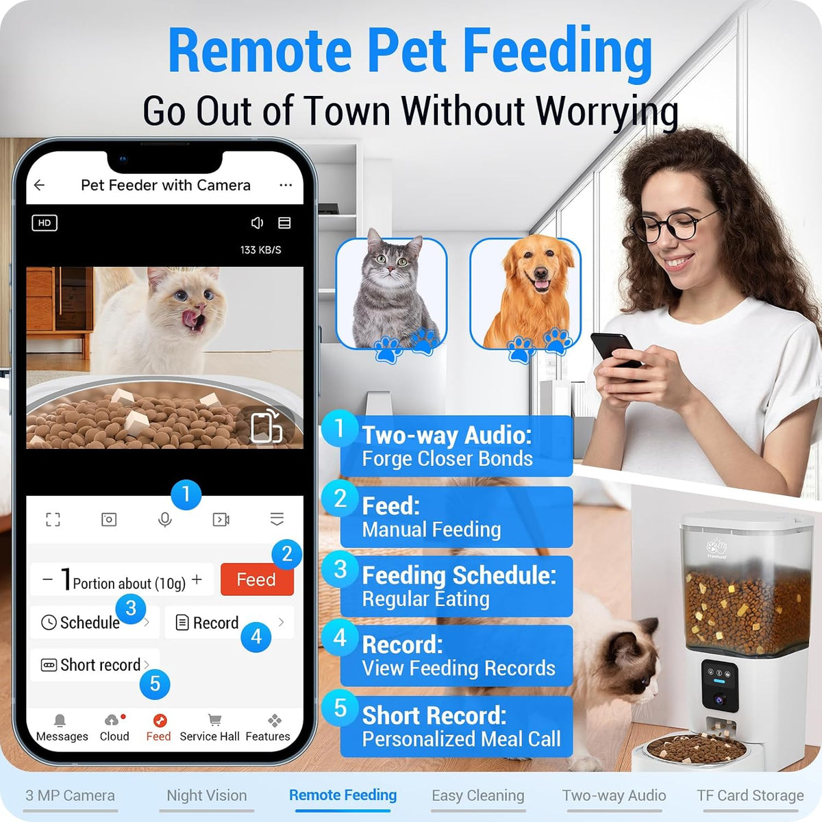 Automatic Cat Feeder with 2K Camera: 5G WiFi Automatic Dog Feeder with Night Vision,Cat Food Dispenser with 7L Large
