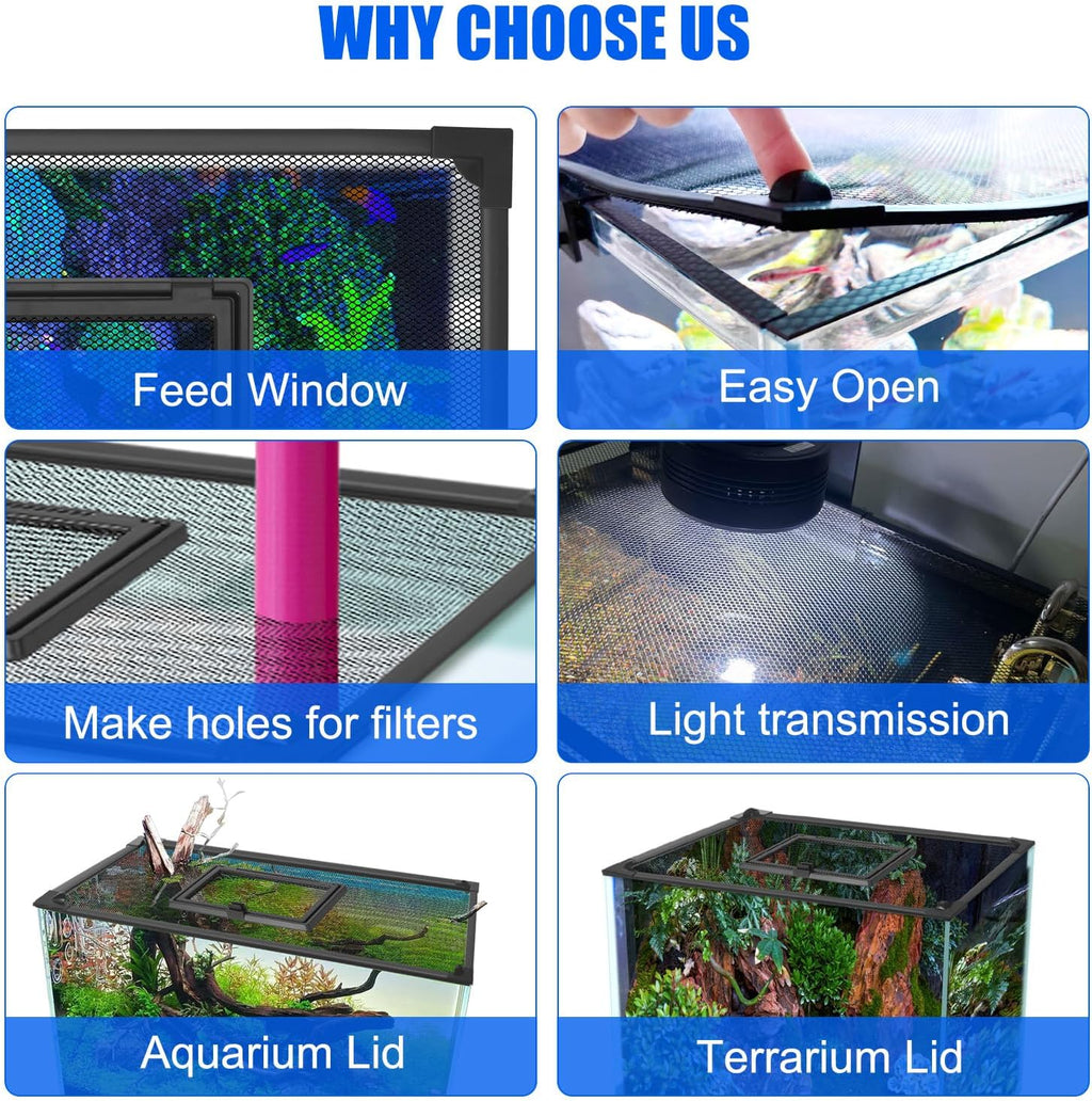 Large Magnetic Fish Tank Lid Size 43"x27" Aquarium Net Cover with Feeding Window 5-40 Gallon DIY Aquarium Lid