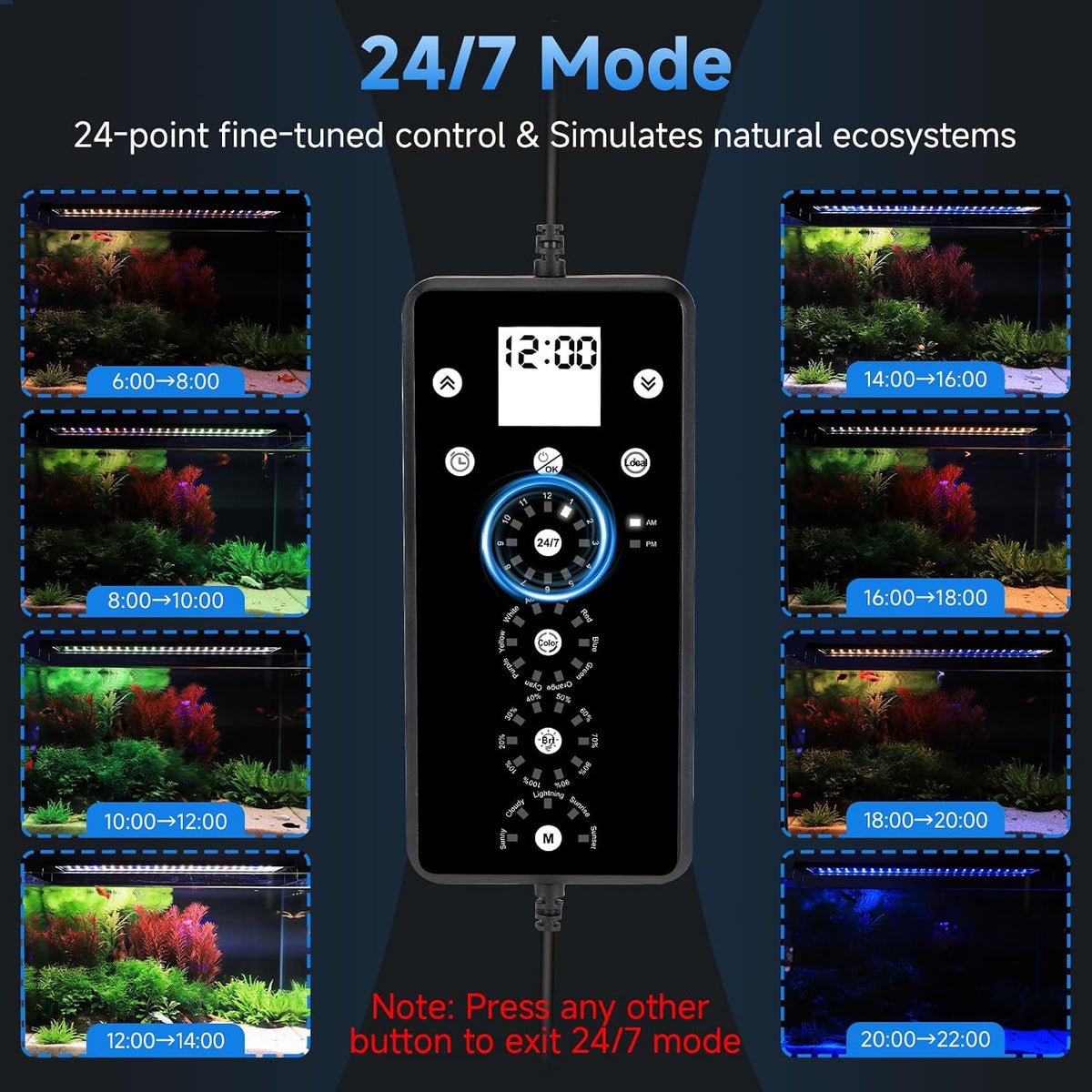 24/7 Led Aquarium Light with Auto Time Sync, 12-18 Inch