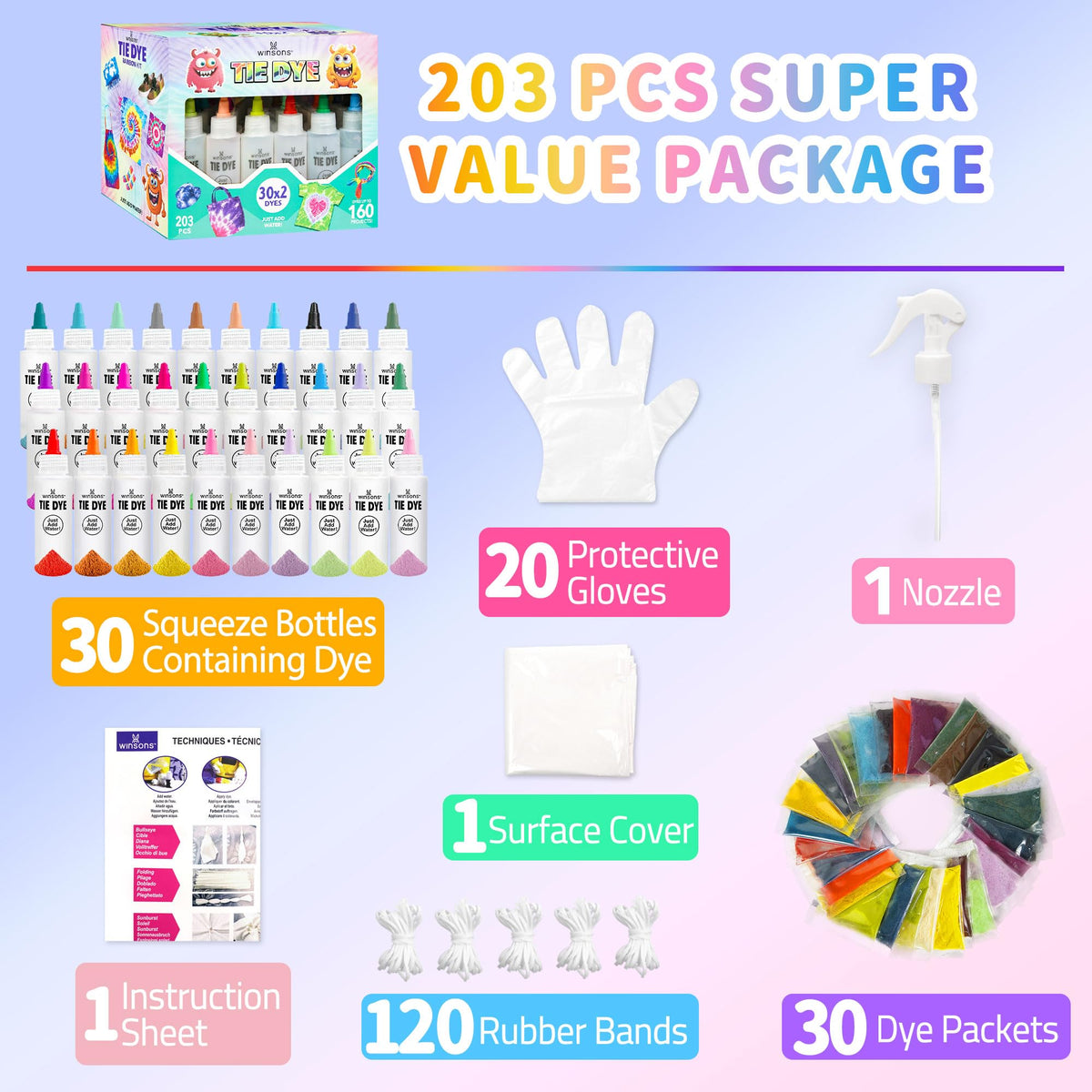 30 Colors Tie Dye Kit, Fabric Dye Set for Kids Adults Parties