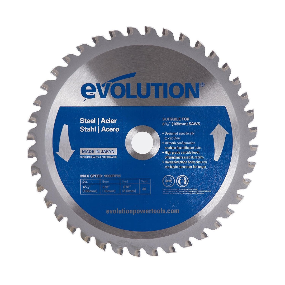 Evolution Power Tools 6-1/2BLADEST Steel Cutting Saw Blade, 6-1/2-Inch x 40-Tooth, Silver