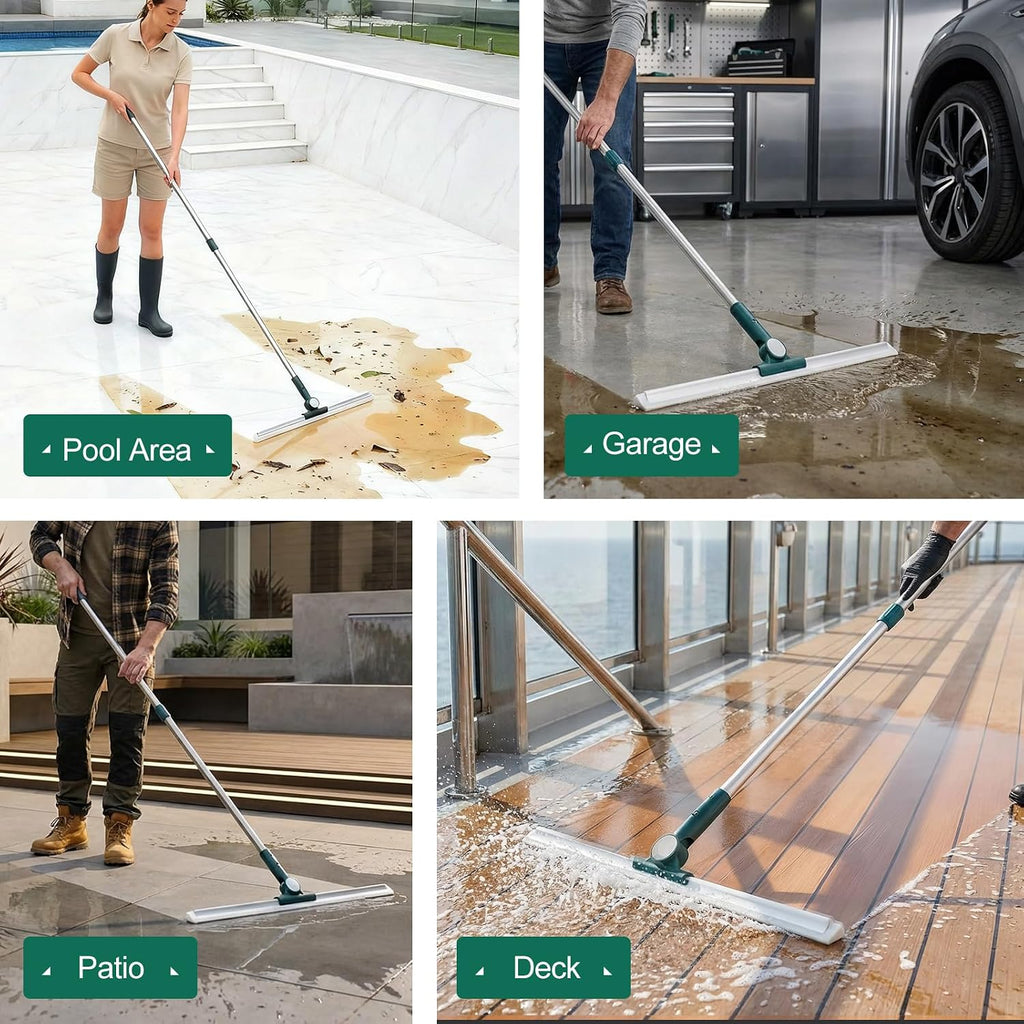 29"-49" Telescopic Pole Floor Squeegee for Concrete Floor | 21.85" Wide floor Squeegee with Detachable Stiff Brush