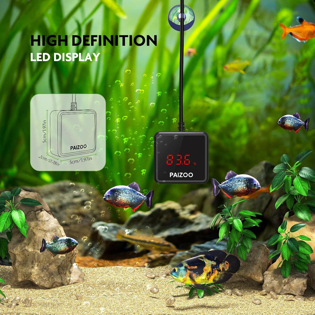 LED Waterproof Aquarium Thermometer Always-on Display with USB Cord