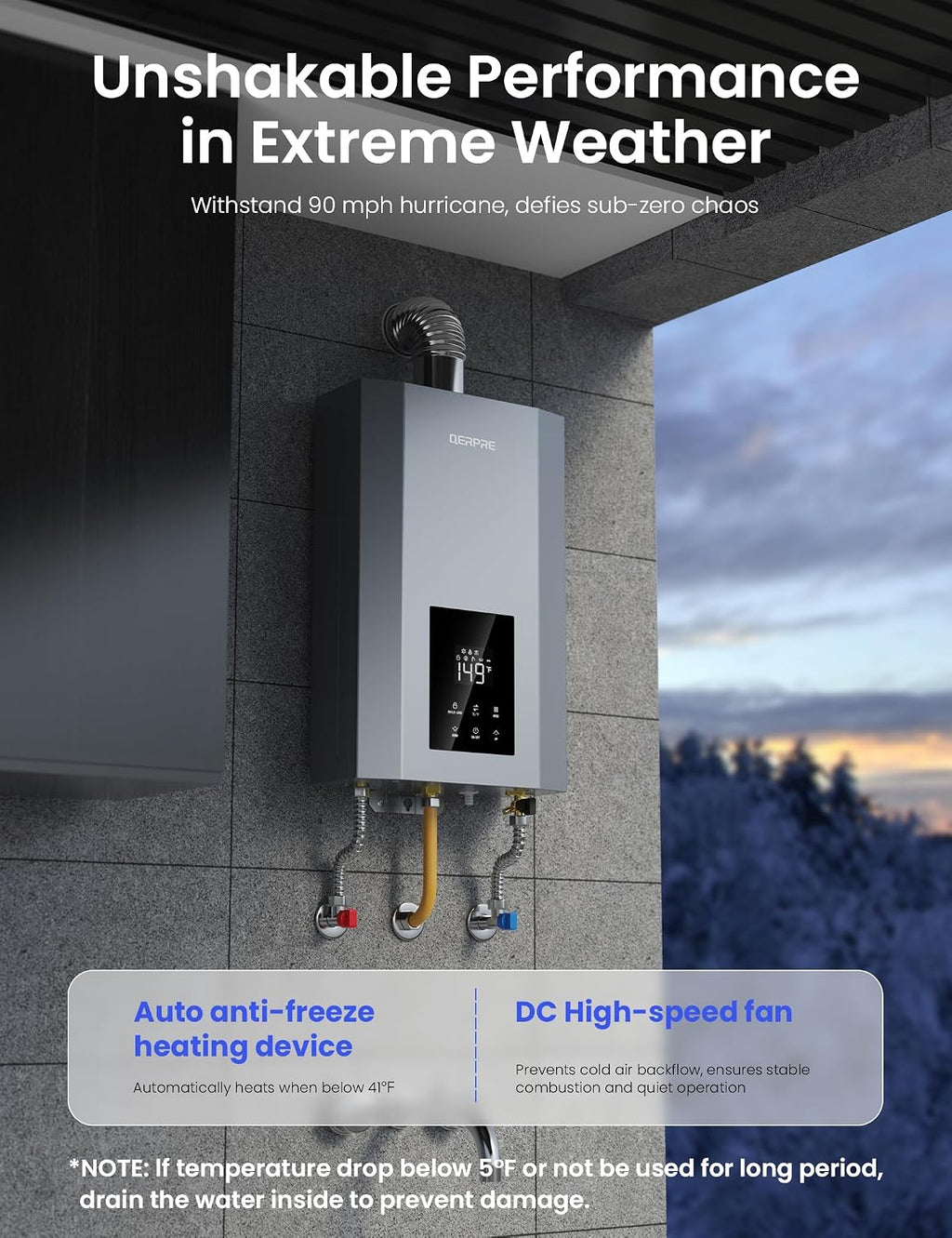 Tankless Water Heater Propane with Vent Pipe, Indoor Max 4.3 GPM, 100,000 BTU, On-Demand Instant Hot Water Heater