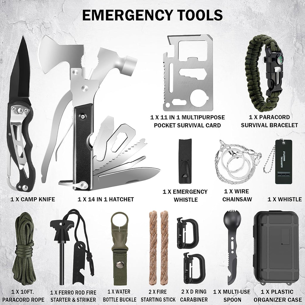 Survival Kit, Survival Gear and Equipment 258 PCS with Water Filter, Emergency Tent, LED Lantern, First Aid Kit