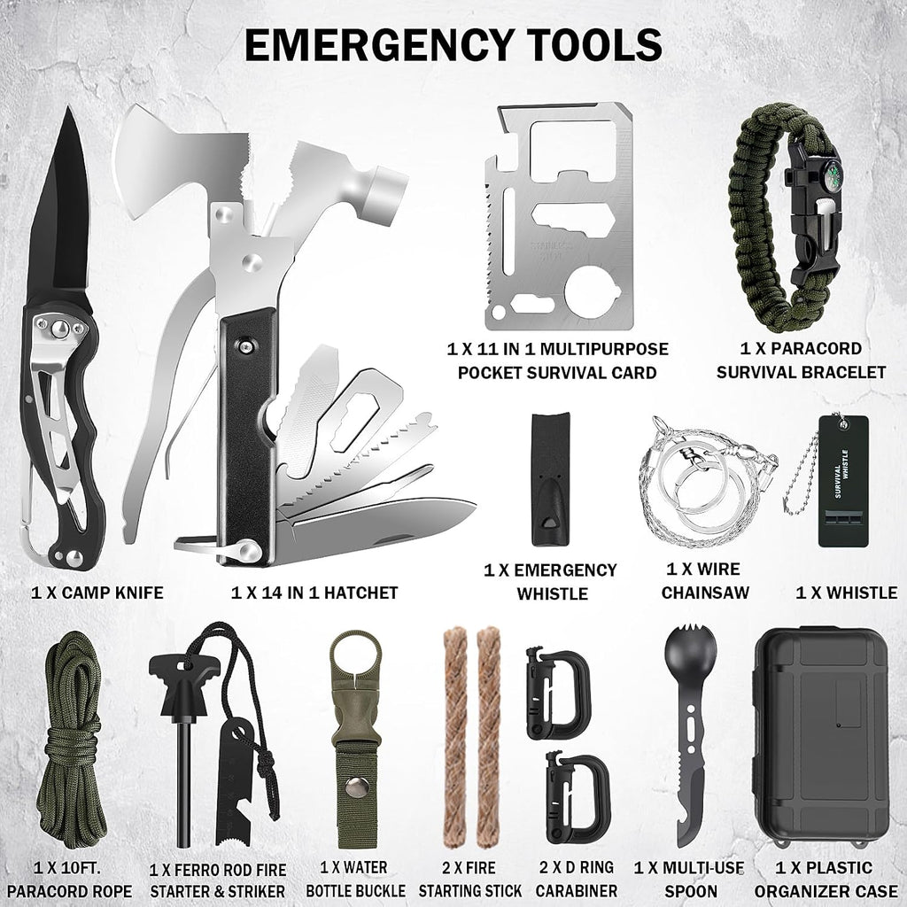 Survival Kit, Survival Gear and Equipment 258 PCS with Water Filter, Emergency Tent, LED Lantern, First Aid Kit