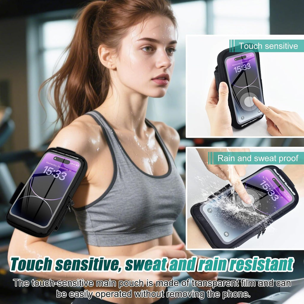 Phone Holder for Running, Running Armband Phone Holder with Carabiner, Phone Armbands for iPhone 17 16 15 14 13 12