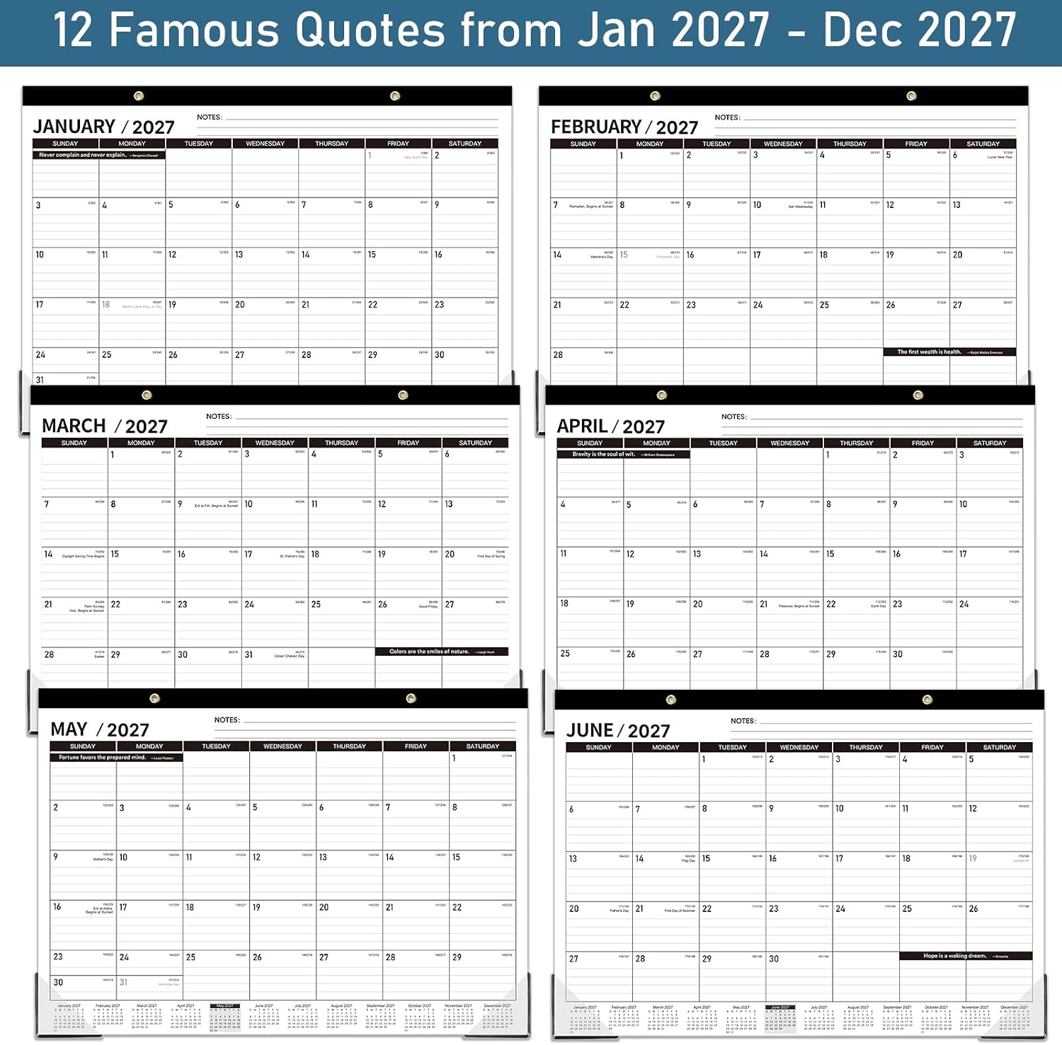 2027 Desk Calendar - JAN. 2027 - DEC 2027, 12 Months Large Desk Calendar 2027, 17" x 12", Desk Pad, Large Ruled