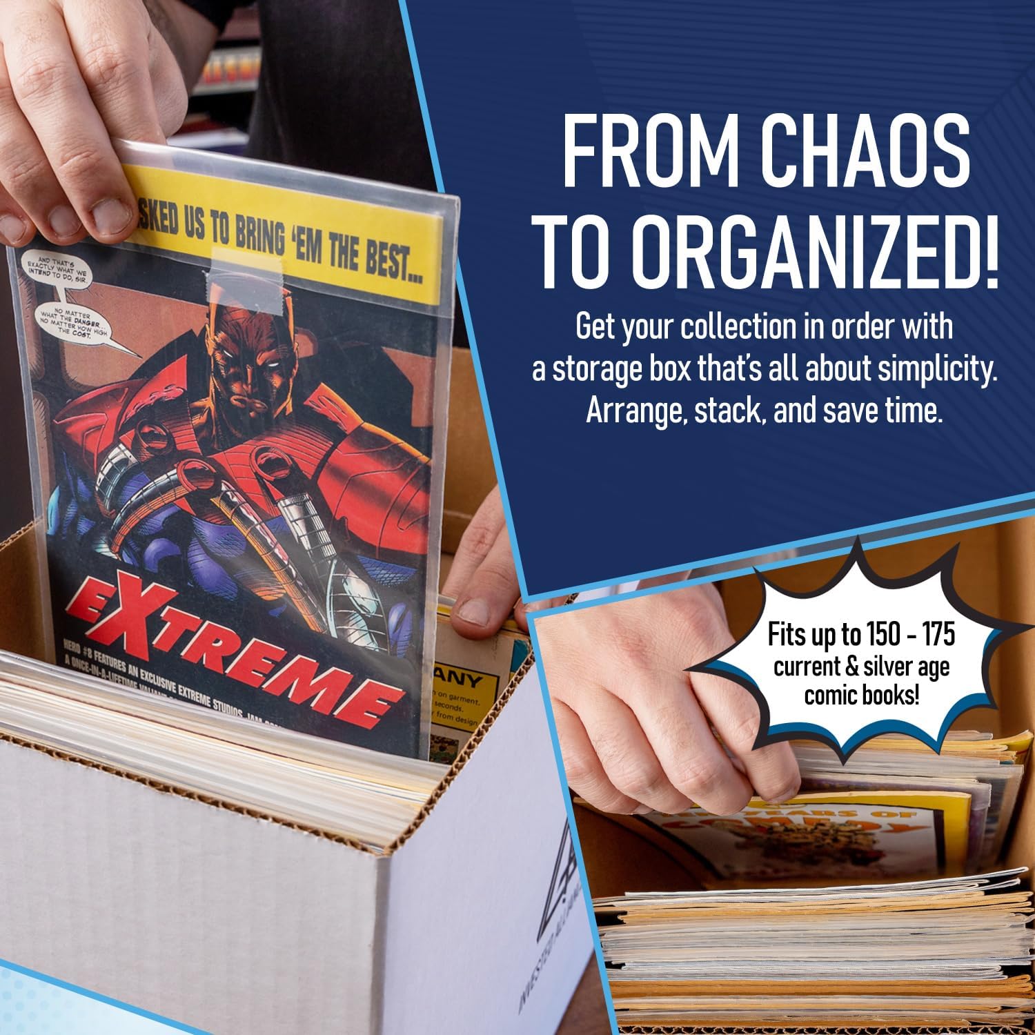 Premium Short Comic Book Storage Box Organizer with Lid | Thick Cardboard Comic Storage Box For Collectibles Fits