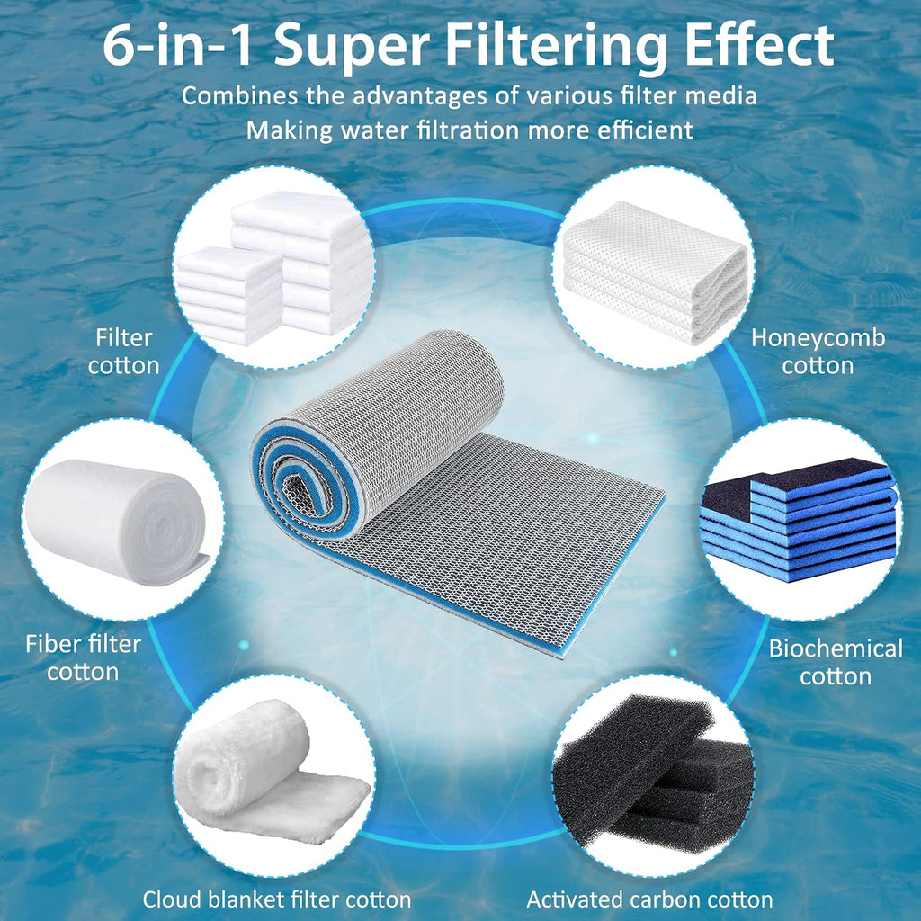 Aquarium Filter Media, Upgraded 8-Layer Filter Sponge Pad for Fish Tank and Pond, Super Filtering Effect, Cut to Fit