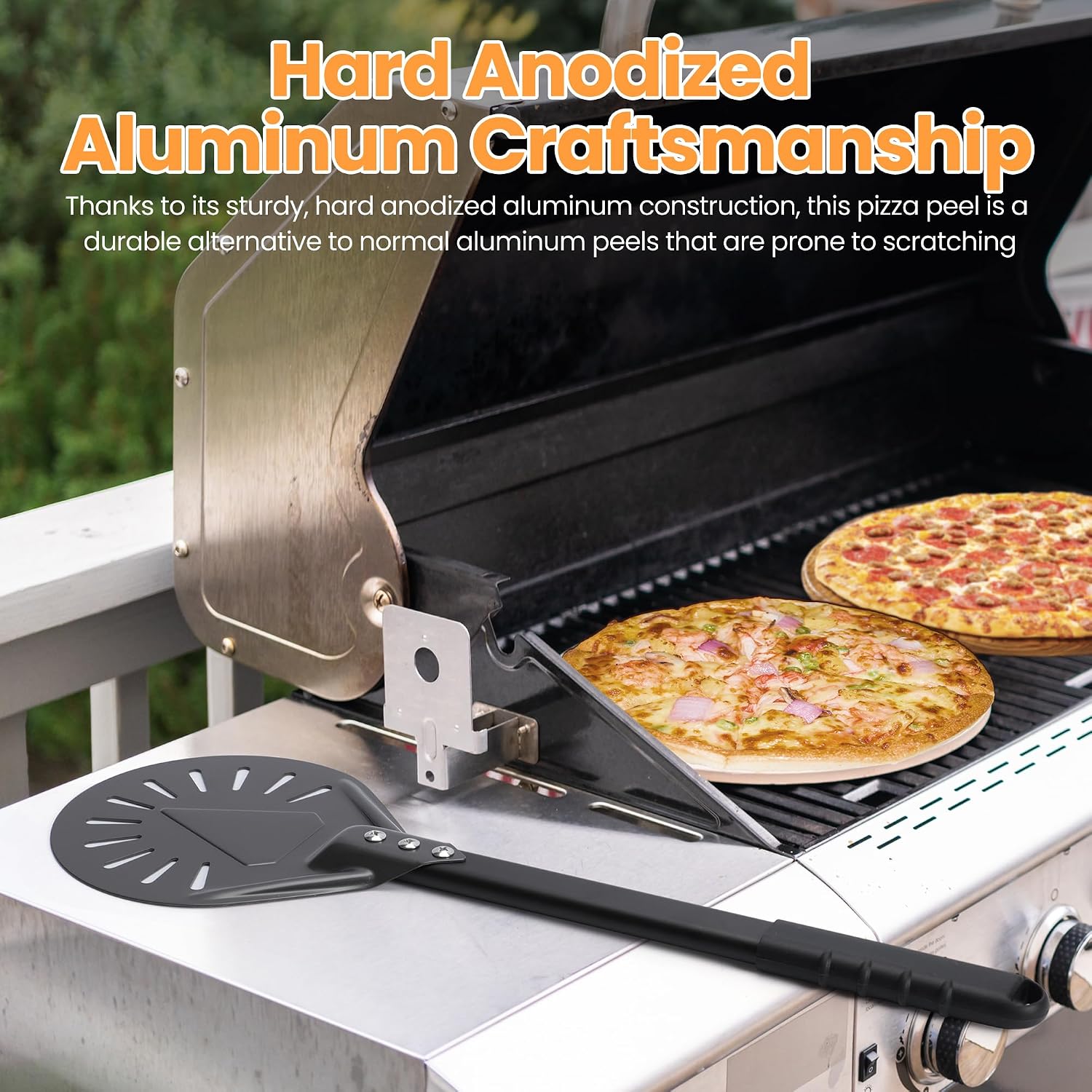 Pizza Turning Peel - Pizza Turner - Restaurant-Grade Aluminum Perforated Pizza Peel Lightweight Metal Outdoor Pizza
