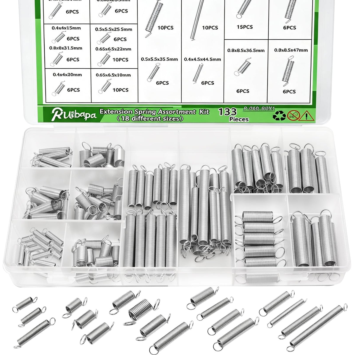 133PCS Extension Spring Assortment Kit 18 Different Sizes