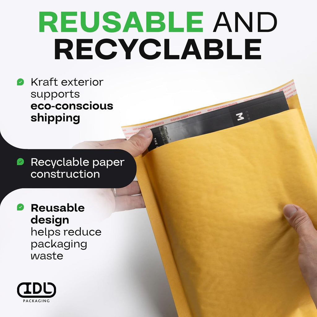 Kraft Bubble Mailers 9.5" x 14.5", Pack of 30 - USA-Made Heavy-Duty Padded Envelopes for Retail Shipping - Large