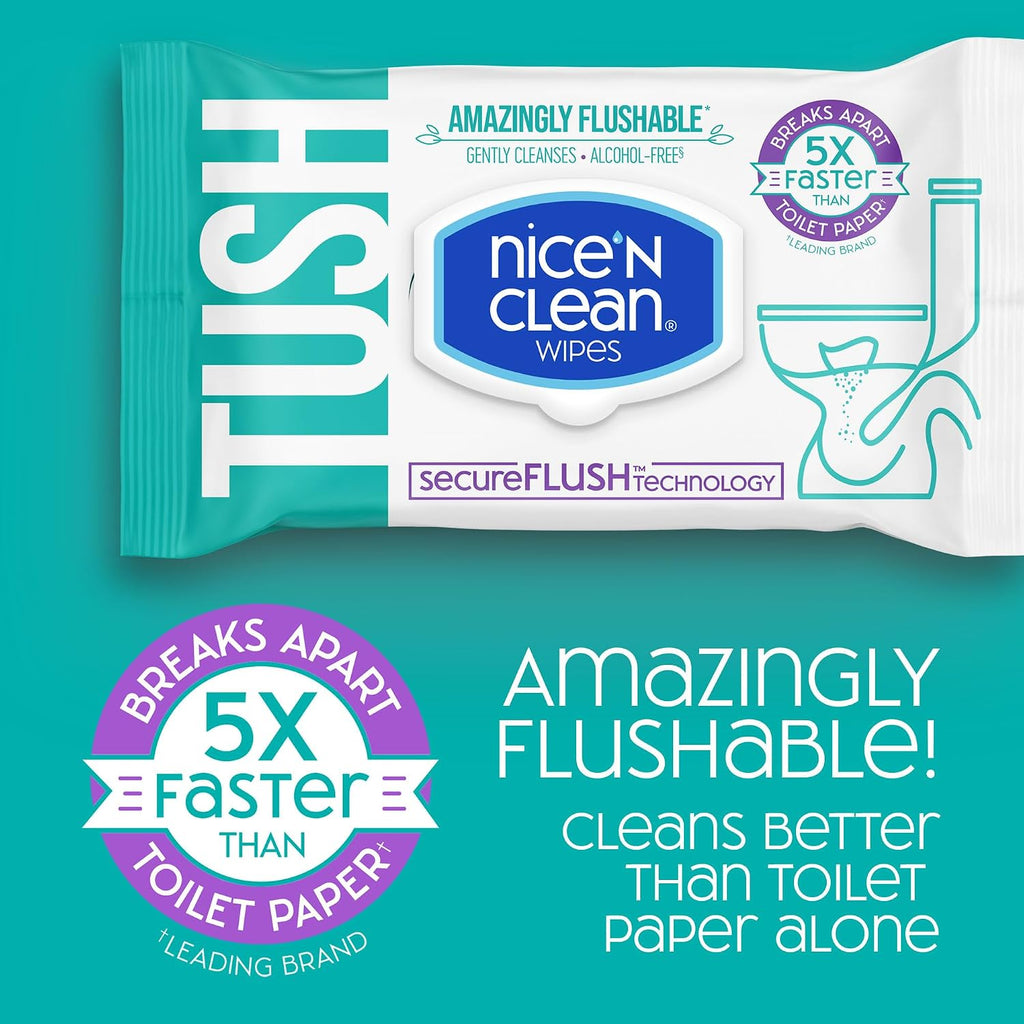SecureFLUSH Flushable Wet Wipes (42 Count - 6 Packs) | Moist Toilet Tissue with Moisturizing Aloe & Vitamin E | 0%