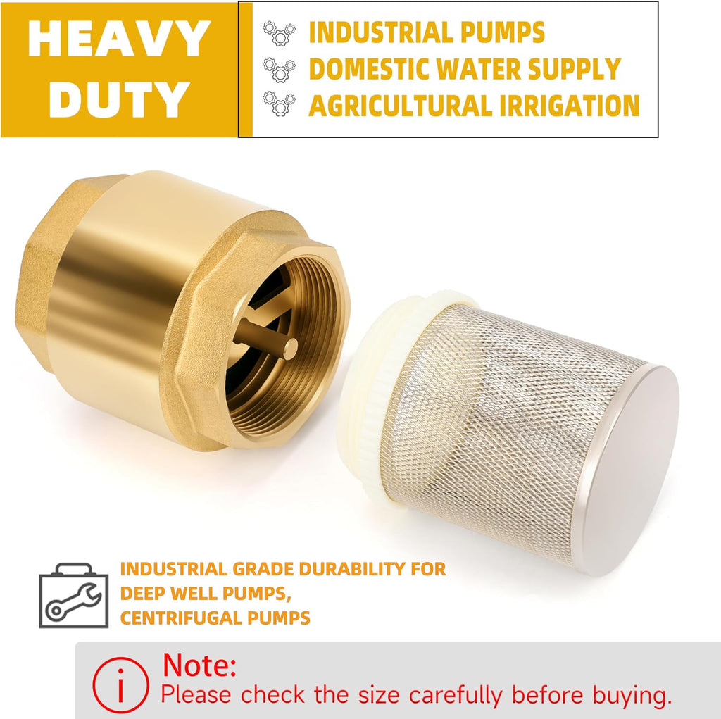 1-1/2" NPT Foot Valve with Filter, Brass, Heavy Duty, Female Thread, DN40
