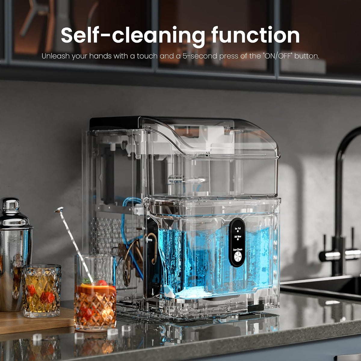 Nugget Ice Maker Countertop, 33 Lbs/Day,Self-Cleaning,Steel