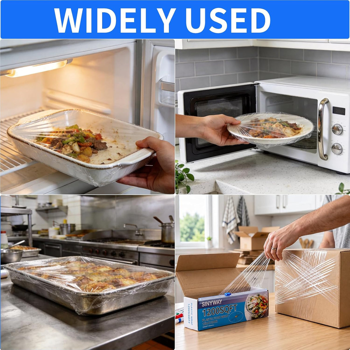 1200 Sq Ft Plastic Wrap with Slide Cutter, Cling Wrap for Kitchen