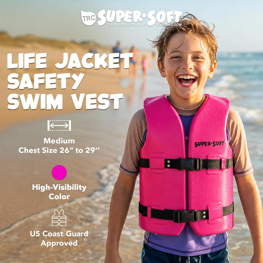 TRC Recreation Super Soft Child Life Jacket USCG Approved Vinyl Coated Foam Swim Vest for Kids Swimming Pool and