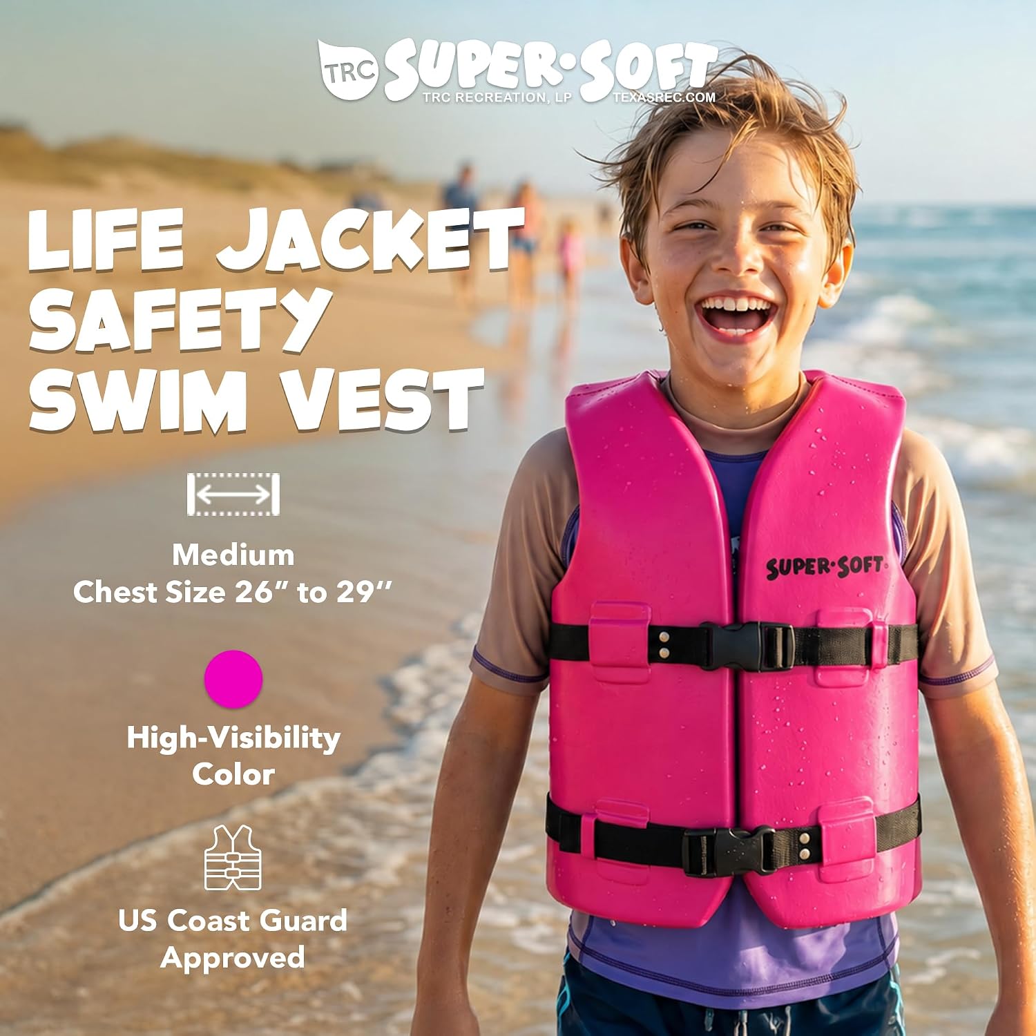 TRC Recreation Super Soft Child Life Jacket USCG Approved Vinyl Coated Foam Swim Vest for Kids Swimming Pool and