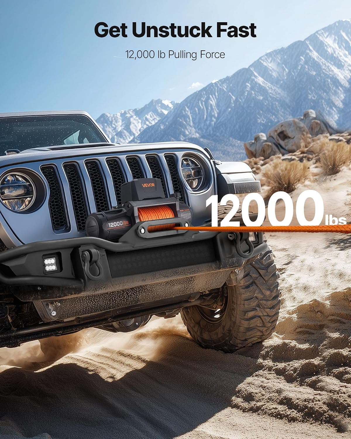 Electric Winch, 12000 lbs Load Capacity, 12V DC Truck Winch with Φ3/8 in x 92 ft Synthetic Rope, Wireless & Wired