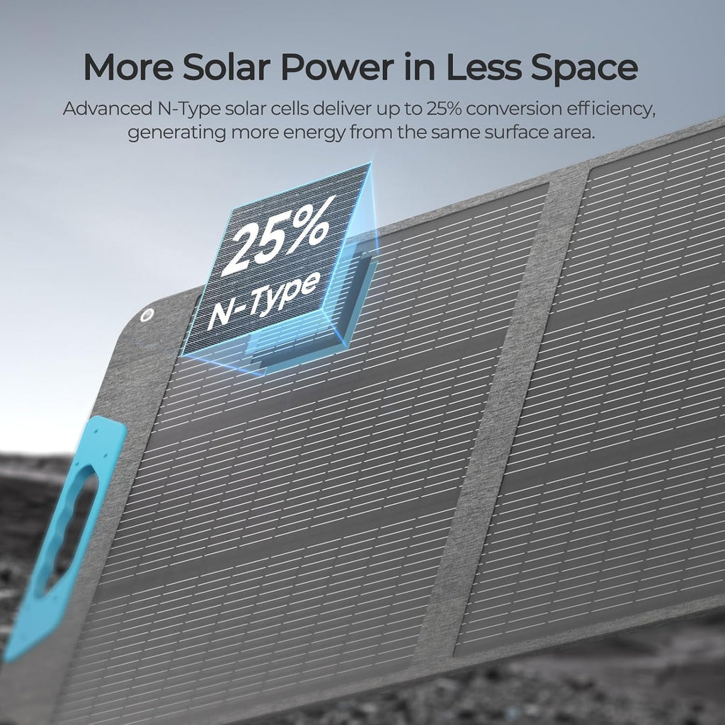 100W Portable Solar Panel for Power Stations, 25% High Efficiency | N-Type 100 Watt Foldable Solar Panel with