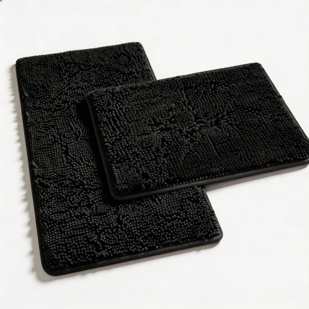 Bathroom Rugs Set 2 Piece Thick Chenille Bath Mats, Soft Quick Dry Plush Absorbent Bath Rugs with Non-Slip PVC