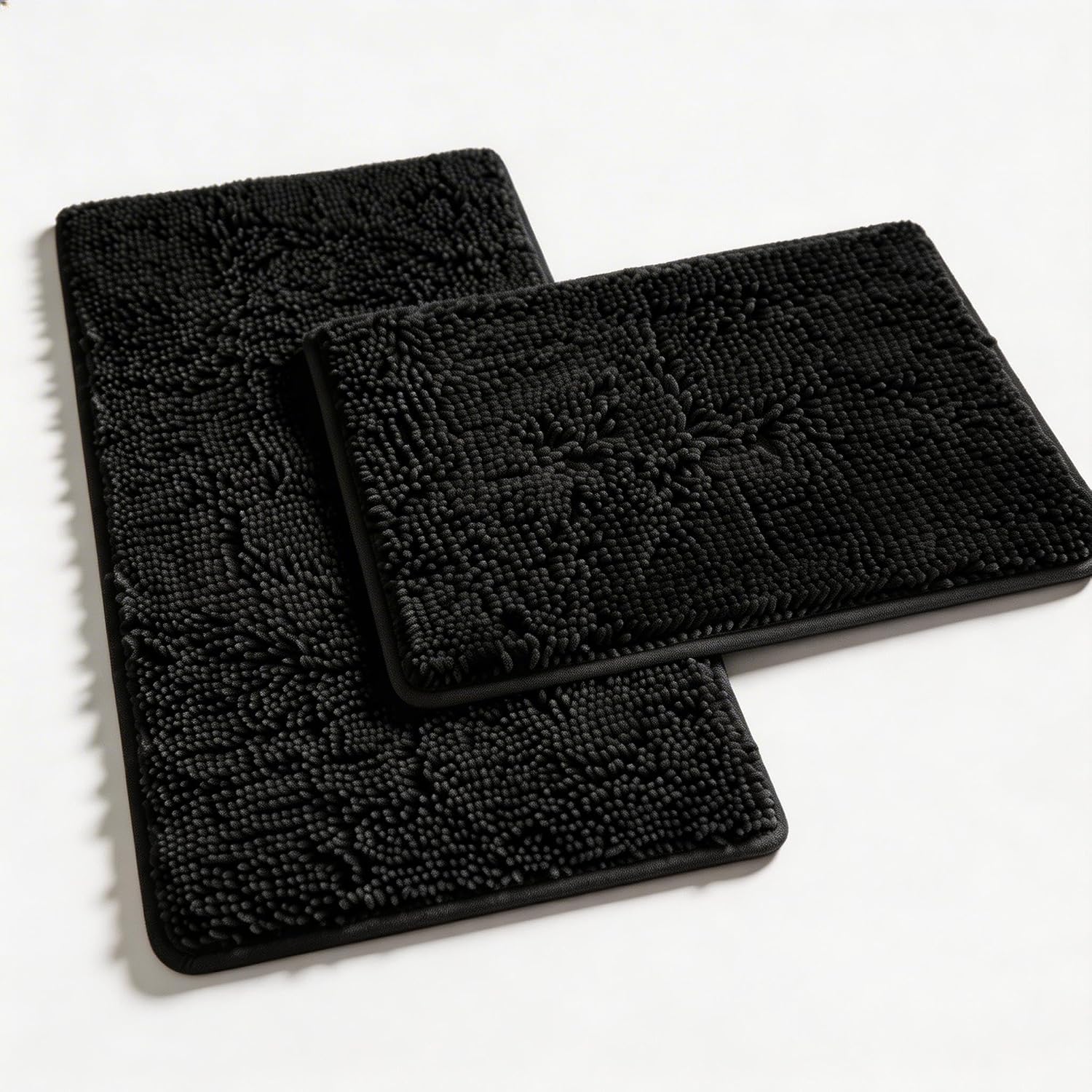 Bathroom Rugs Set 2 Piece Thick Chenille Bath Mats, Soft Quick Dry Plush Absorbent Bath Rugs with Non-Slip PVC