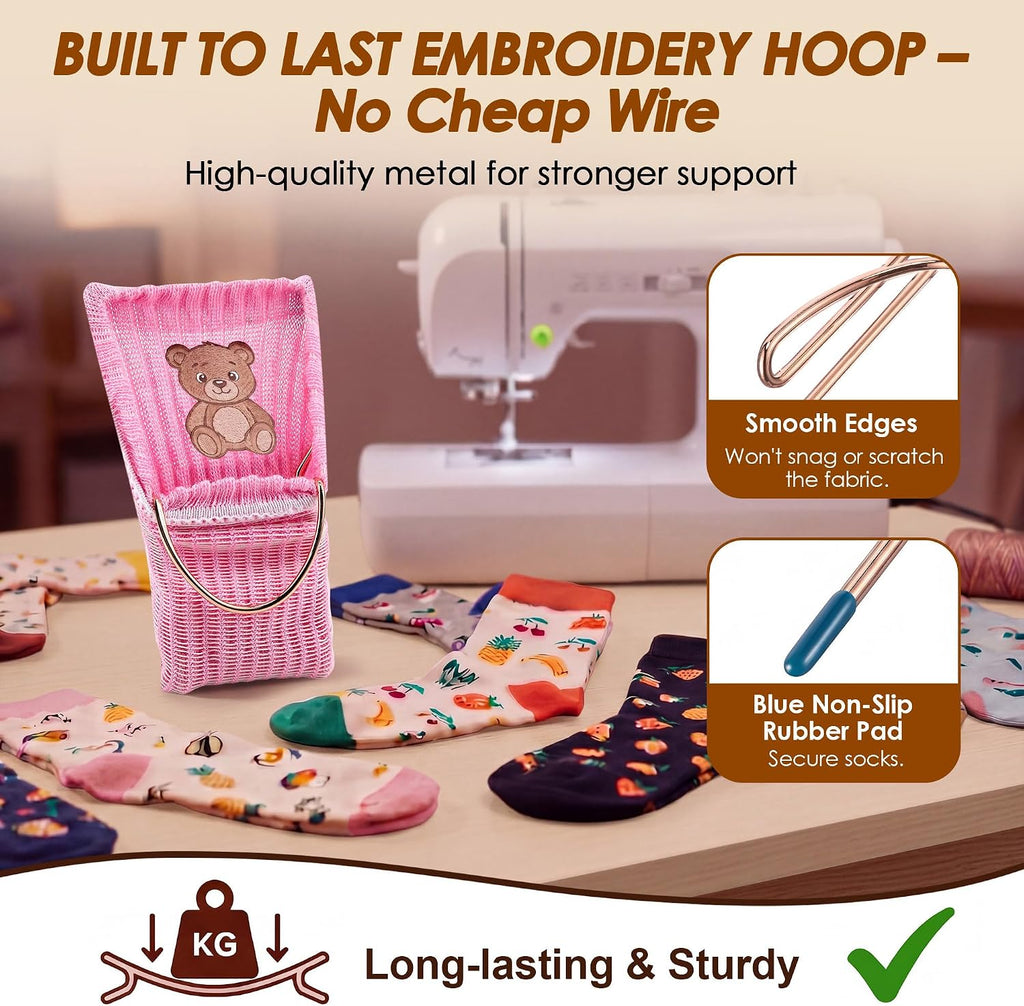 Sock Hoop for Embroidery Machine – 2 Adults + 1 Kid Embroidery Hoop Kit | Beginner Friendly Sock Hoop,3 PCS