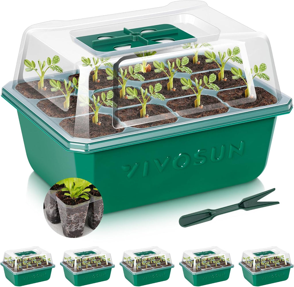 VIVOSUN 6-Pack Seed Starter Trays, 72-Cell Starter Kit with Humidity Dome | Flat Reusable Plant Germination Trays