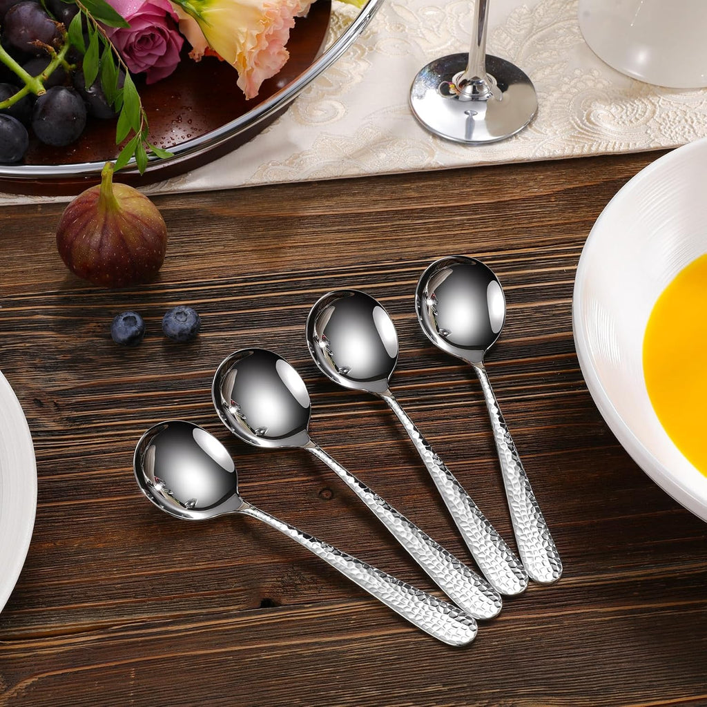 Premium Louise Hammered 4-Piece Soup Spoon Set (7" Soup Spoons)