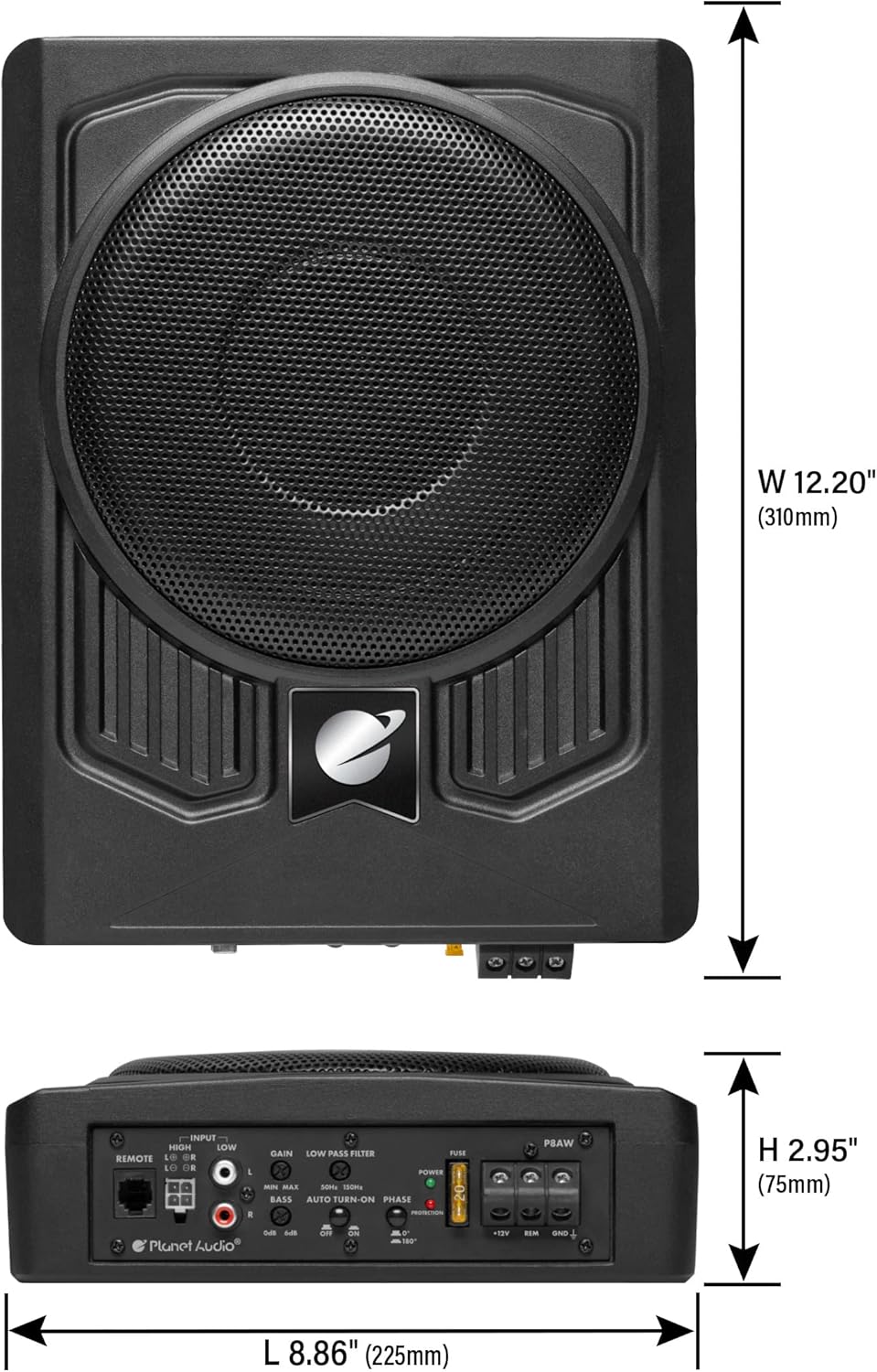 P8AWK 8 Inch Under Seat Powered Car Subwoofer, 800 Watts