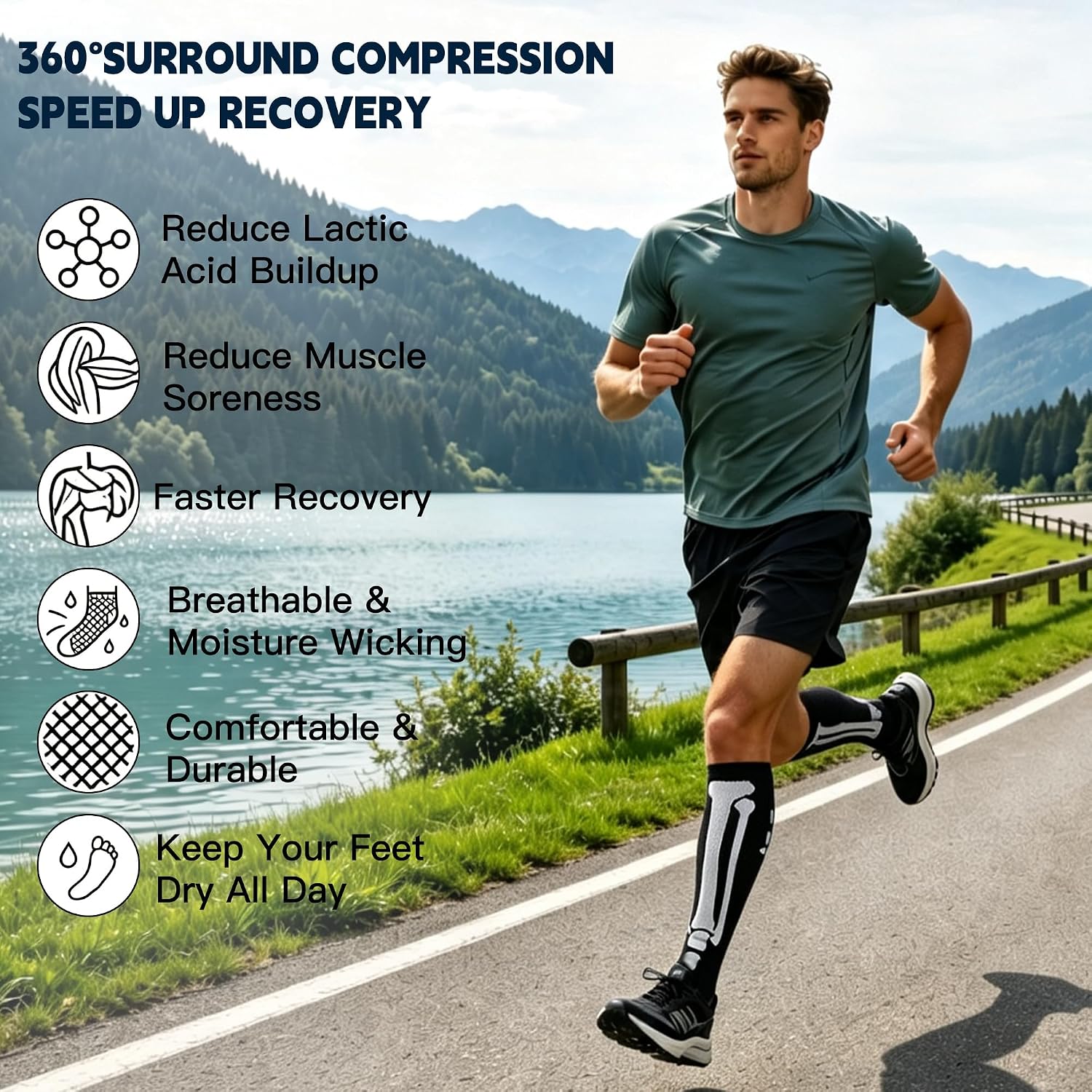 4 Pairs Compression Socks for Women Men 20-30 mmHg Knee High Support Socks