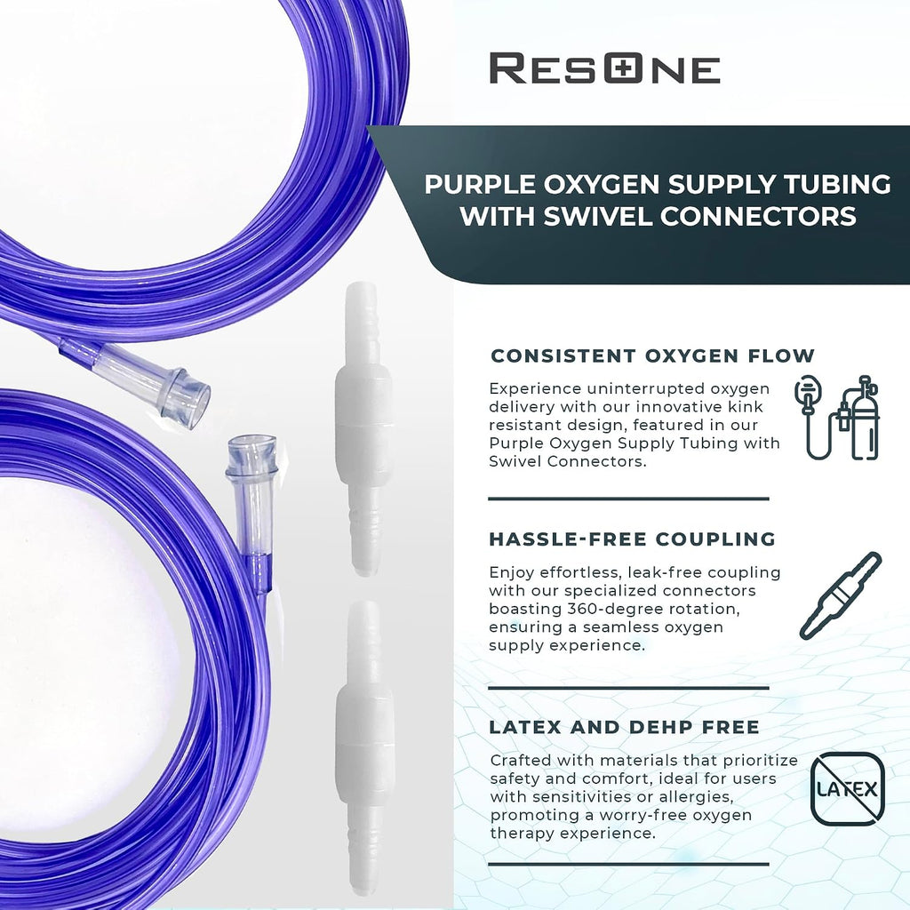 2pk 25Ft Oxygen Supply Tubing - Swivel Connectors, Crush Resistant - 360 degree rotation, for Nasal Cannulas, Cannula