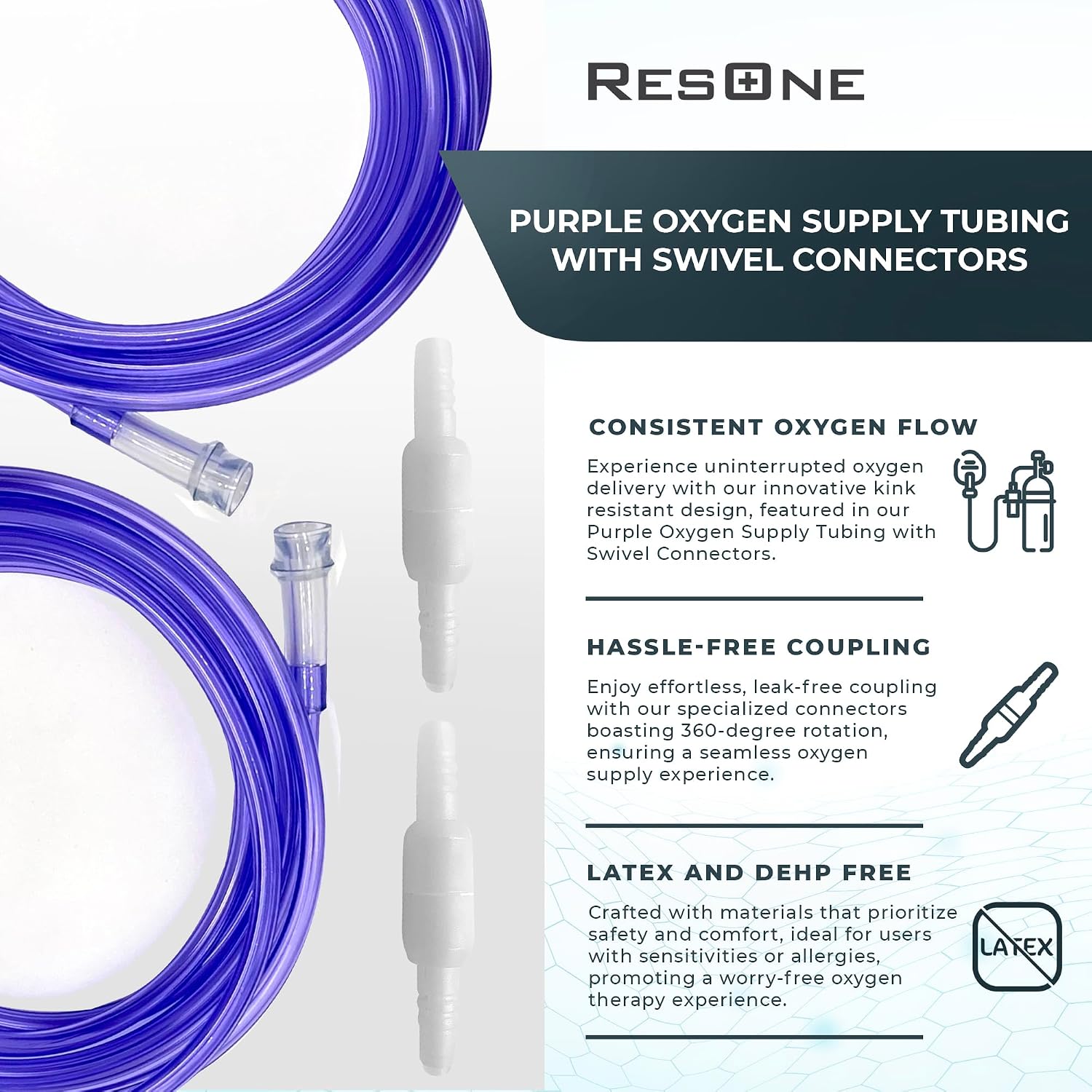 2pk 25Ft Oxygen Supply Tubing - Swivel Connectors, Crush Resistant - 360 degree rotation, for Nasal Cannulas, Cannula