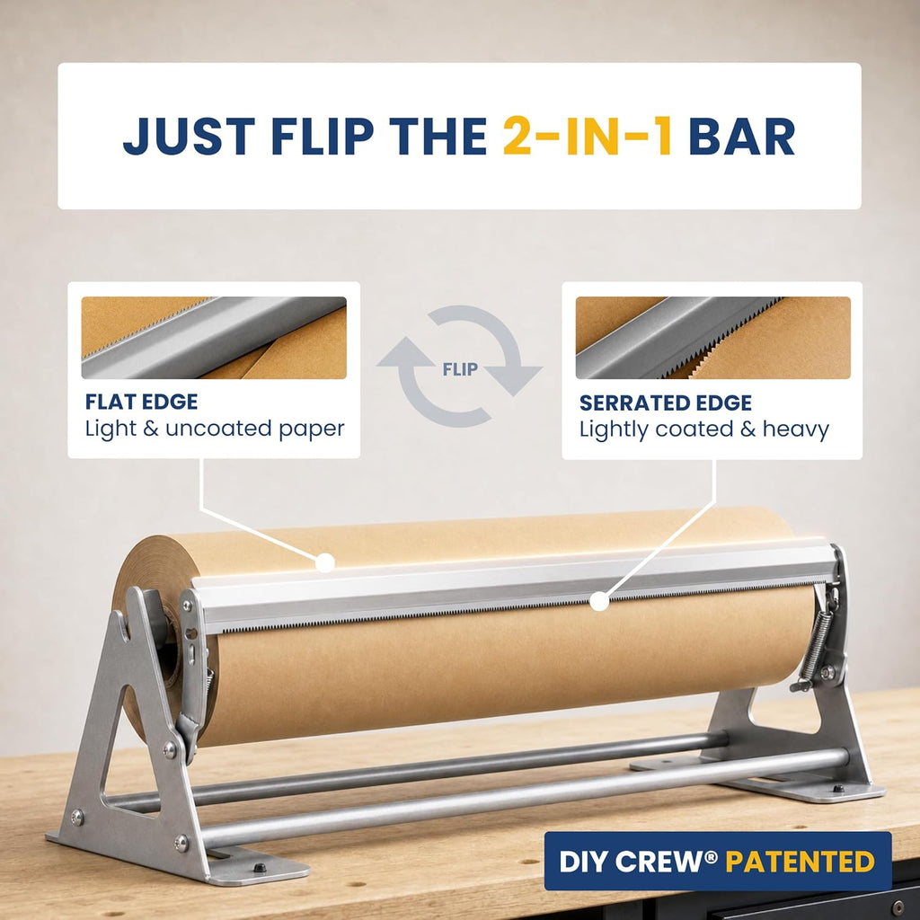 18 Inch Paper Roll Dispenser and Cutter - Heavy-Duty Wall Mountable, Non Slip Tabletop - Kraft, Freezer, Butcher