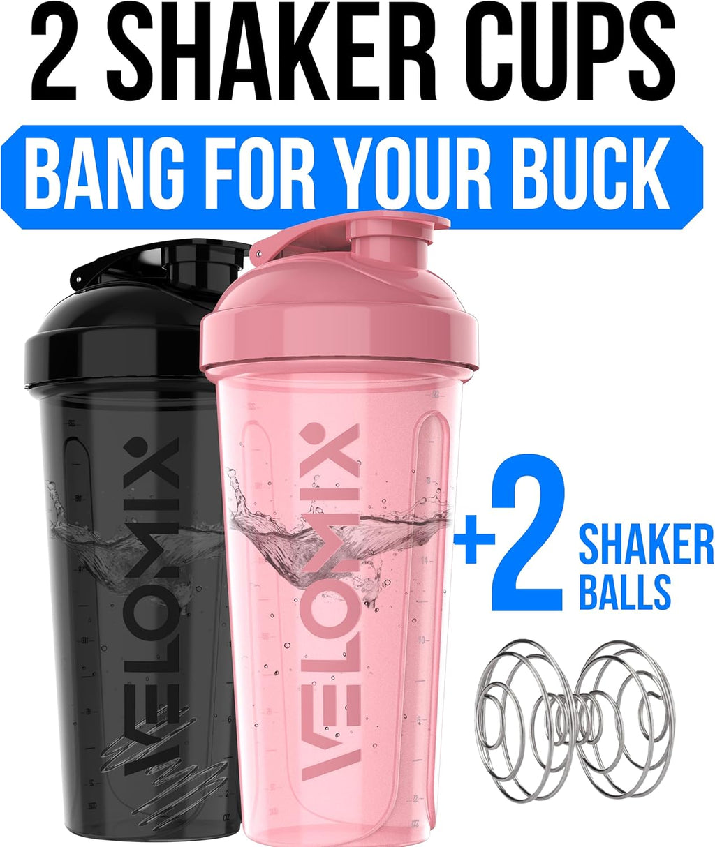 2 Pack 28oz Protein Shaker Bottle for Protein Mixes, Pink/Black | 2x Wire Whisk, Leak Proof Shaker Cups for Protein